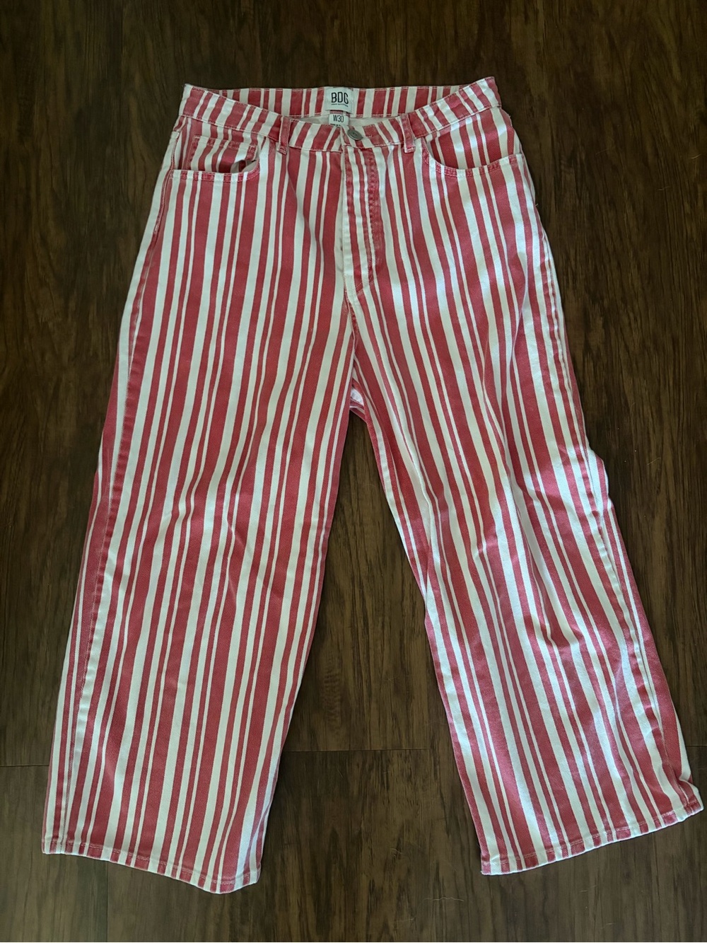 BDG Red and White Vertical Stripe Kids' Wide-Leg Pants